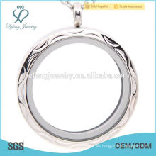 Nuevo diseño de acero inoxidable de plata corazón locket colgante, impermeable grabado cristal joyas flotantes locket